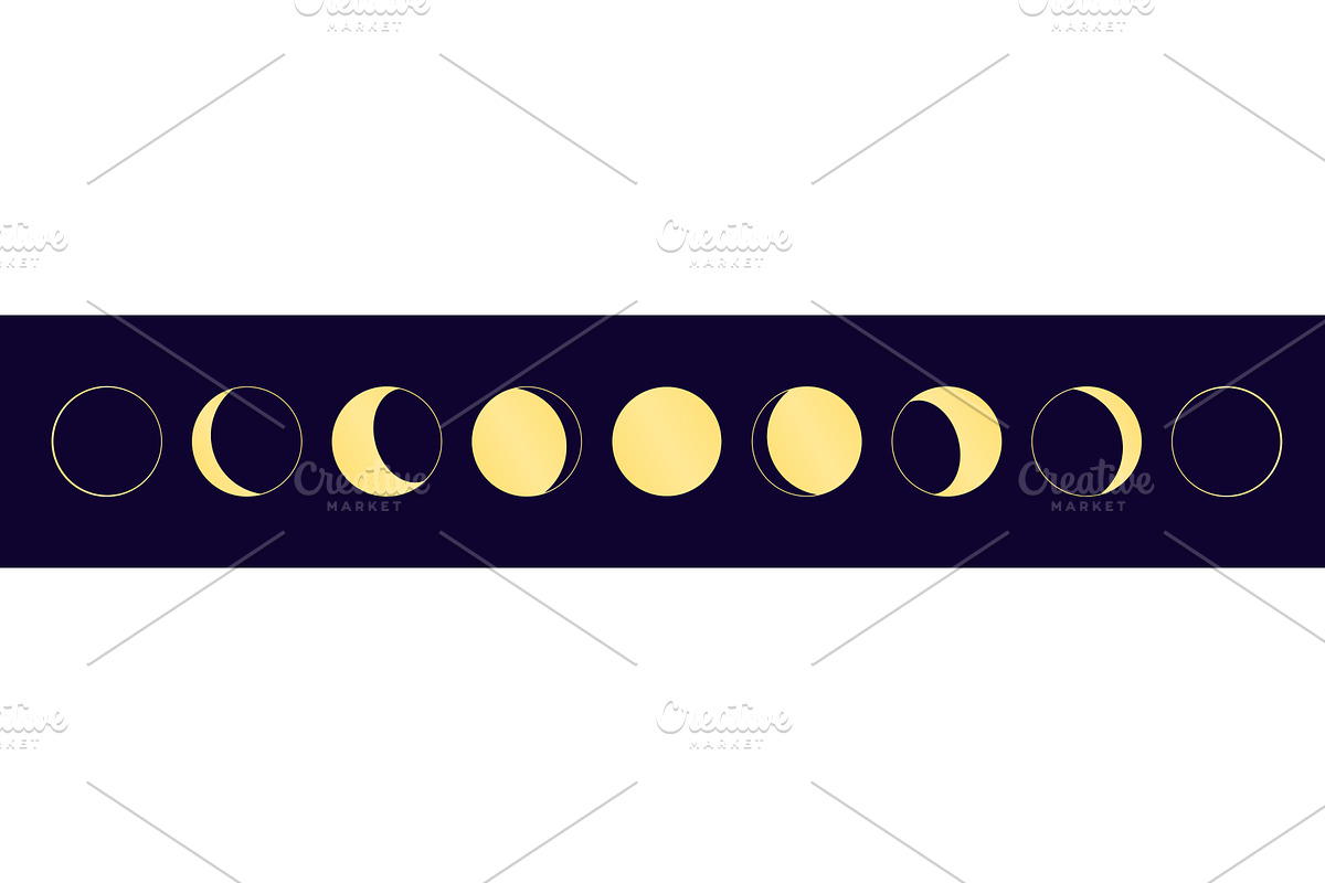 Lunar, moon phases, gold elements on, an Object Illustration by sceptical cactus