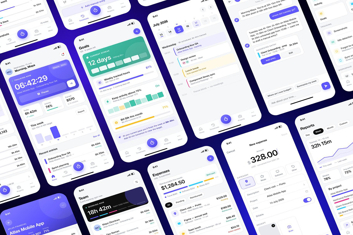 Time Tracker Productivity Mobile App, an UI Kit Template by Lumina_ui_ux202 (Photo 2 of 7)