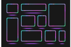 Neon frame set with glowing square, a Technology Illustration by art PVP - market