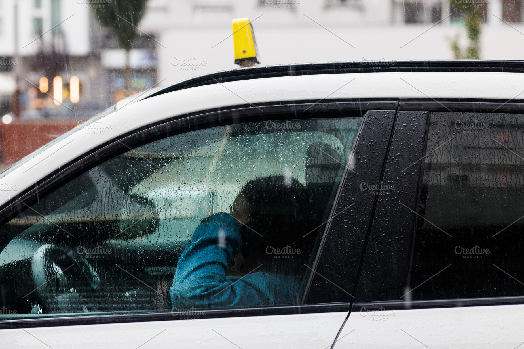 Rainy Day View from Inside a White Car, Melid, Spain, a Transportation Photo by Bepslabor