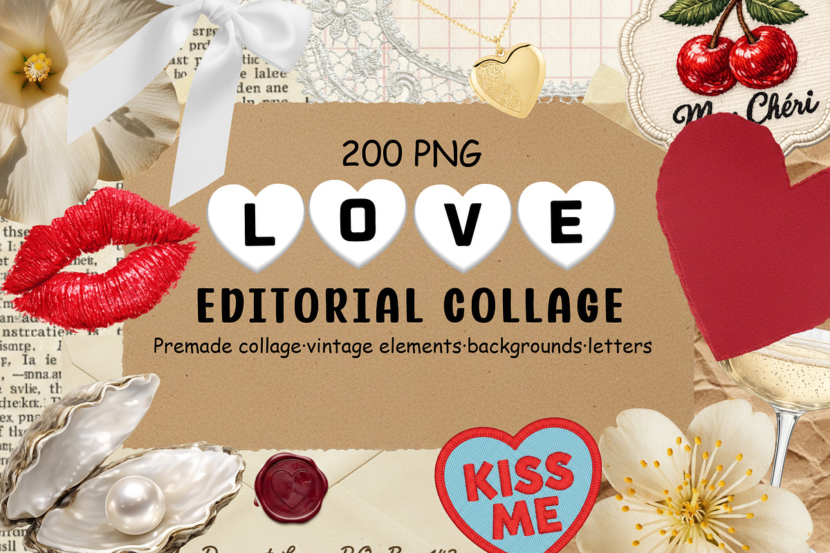 Love Editorial Collage Kit - 200 PNG, an Object Graphic by DreamoraArt (Photo 1 of 10)