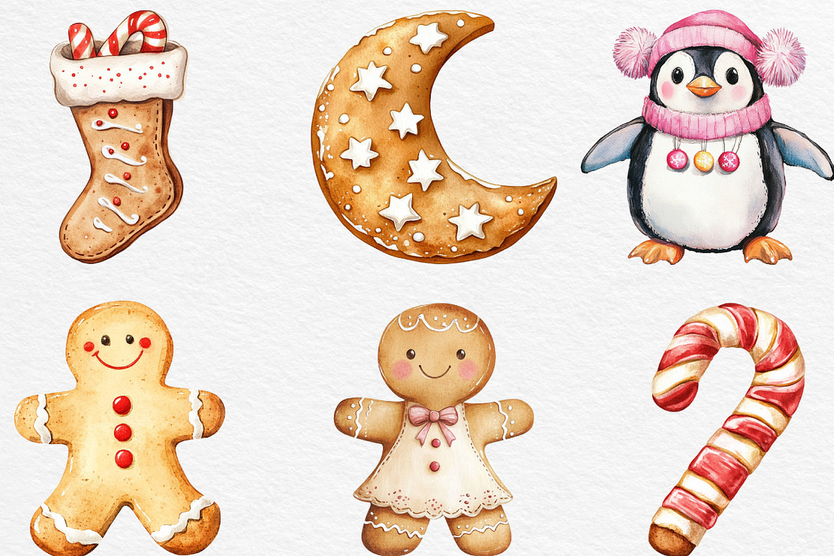 Watercolor Gingerbread Clipart, an Illustration by Black Bird Studio (Photo 3 of 6)