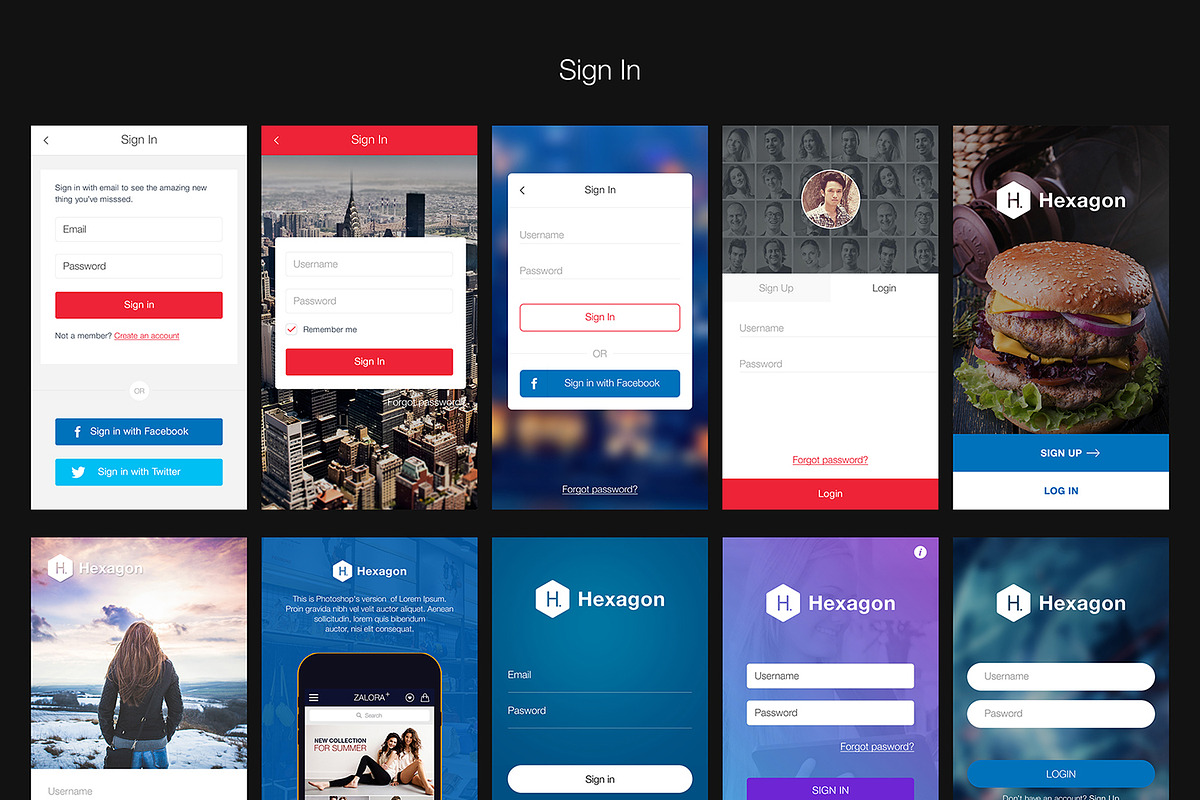 Hexagon Mobile UI Kit, an UI Kit Template by hoangpts (Photo 3 of 8)