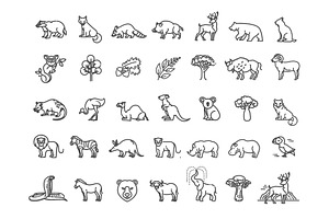 Animal Icons. Vector Outline Set, an Animal Illustration by Tettygreen