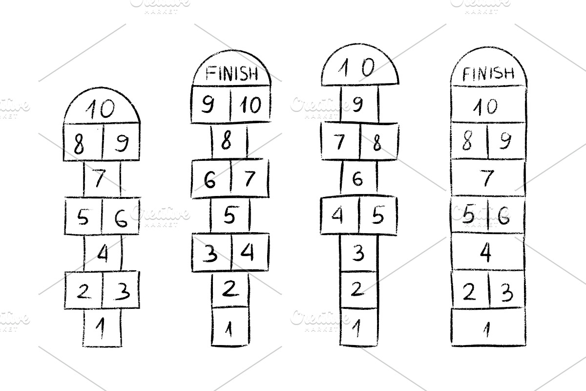 Hopscotch game courts with numbered, a Sport Illustration by YuliiaOsadcha