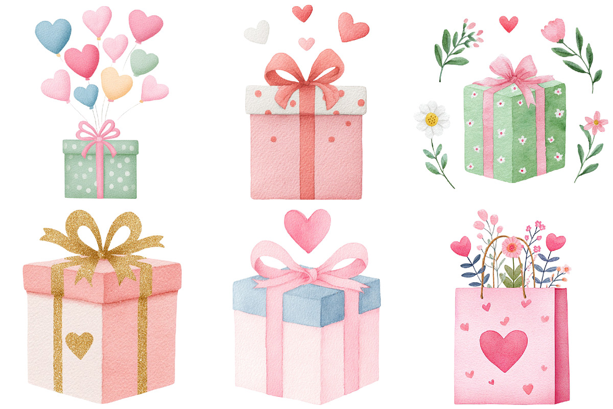 Watercolor Valentine Gift Clipart, an Illustration by Craft Nest (Photo 6 of 10)