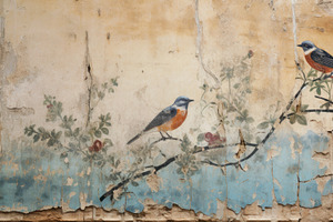 Ancient fresco of garden, damaged mu