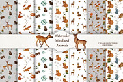 Watercolor Woodland Animals, a Pattern Graphic by Pretty light (Thumbnail 1 of 2)