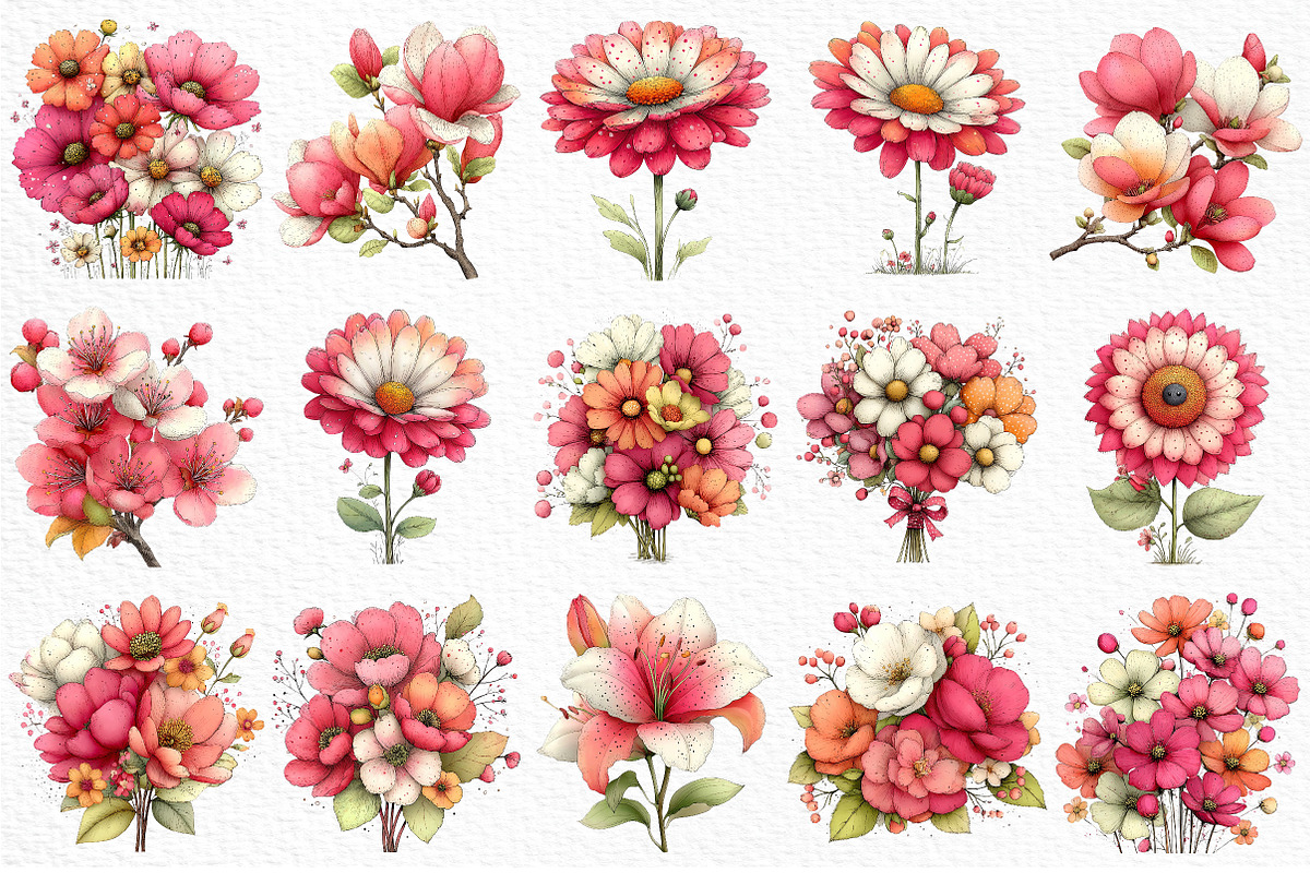 Whimsical Spring Flower Clipart, an Illustration by Craft Nest (Photo 6 of 11)