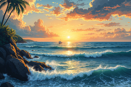 Sea Shore Illustration, a Nature Photo by h.utomo