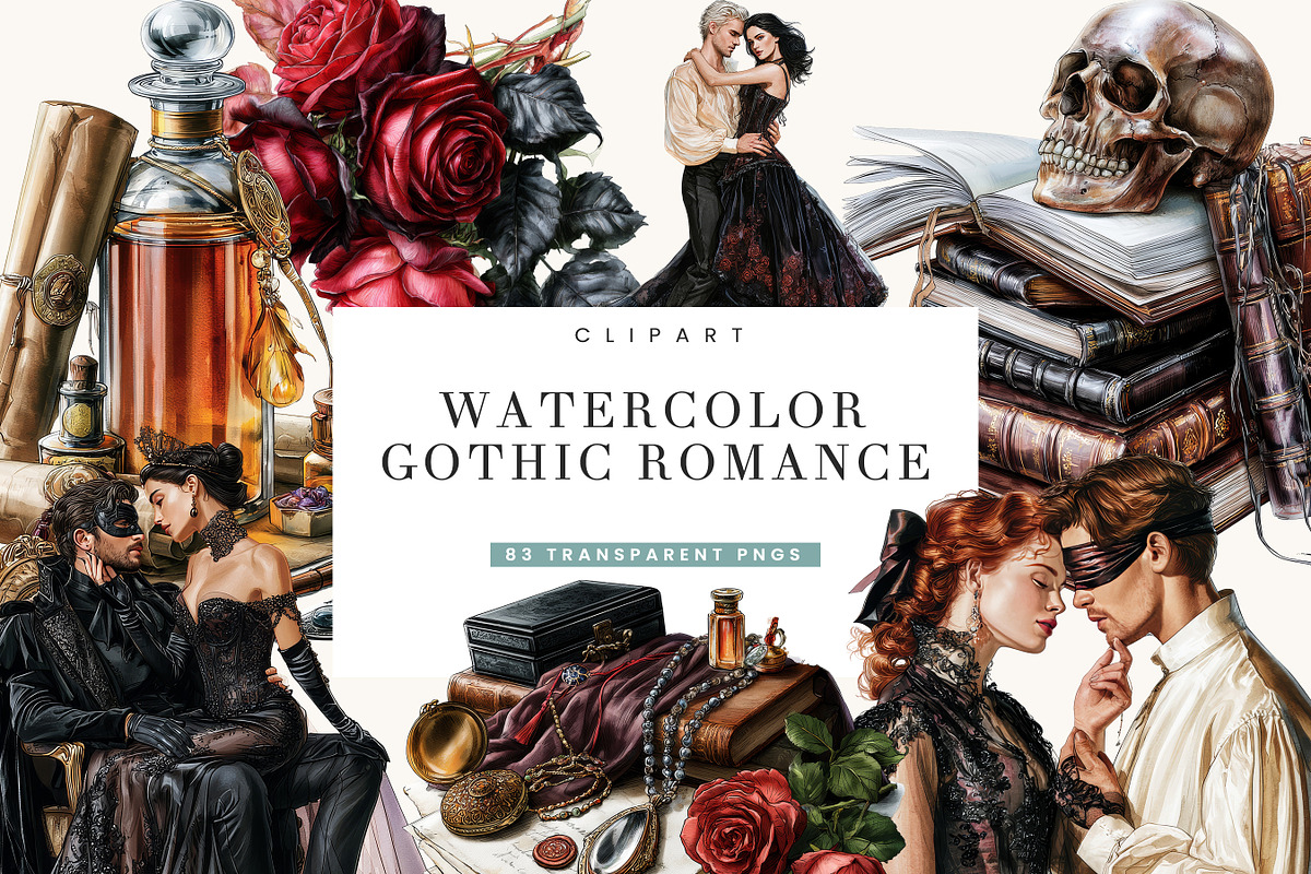 Watercolor Gothic Romance Clipart, a Person Illustration by BusyDaydesign (Photo 1 of 9)