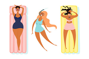 Women in swimsuits, on pool raft, a Person Illustration by sceptical cactus