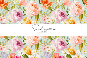 vibrant spring florals pattern, a Pattern Graphic by Pink Studio Art