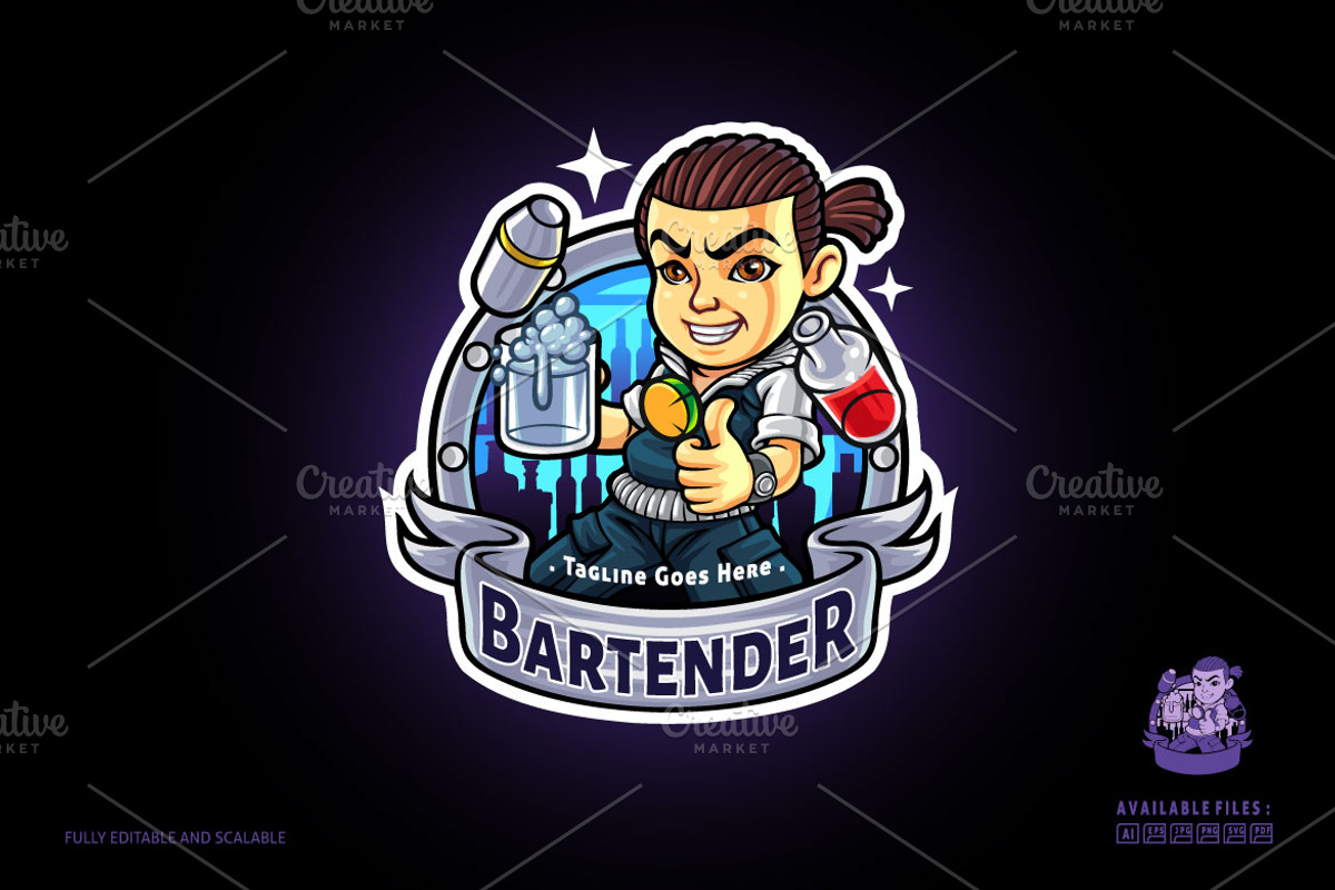 Cartoon Bartender Logo, a Branding & Logo Template by Kongstones_std (Photo 2 of 4)