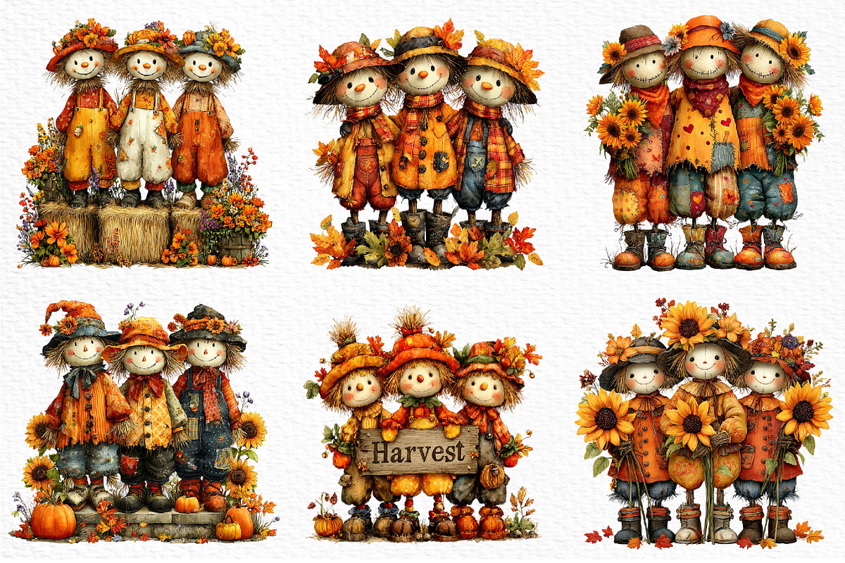 Whimsical Scarecrow Trio PNG, a Seasonal Illustration by Craft Nest (Photo 6 of 6)