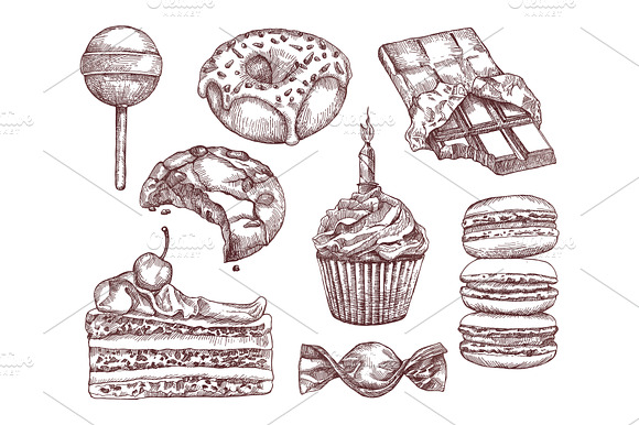 Confectionery Sketches Cake Vector