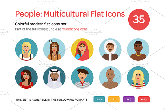 People: Multicultural Flat Icons preview 6