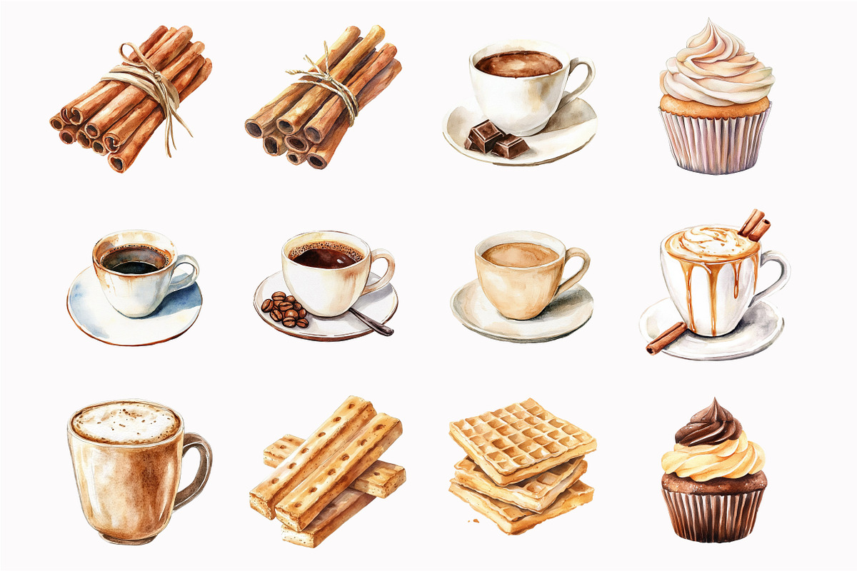 Watercolor coffee Clipart, an Illustration by Design Market (Photo 4 of 5)