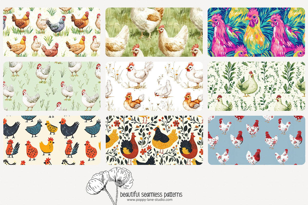 80 chicken seamless pattern, a Pattern Graphic by Poppy Lane Studio