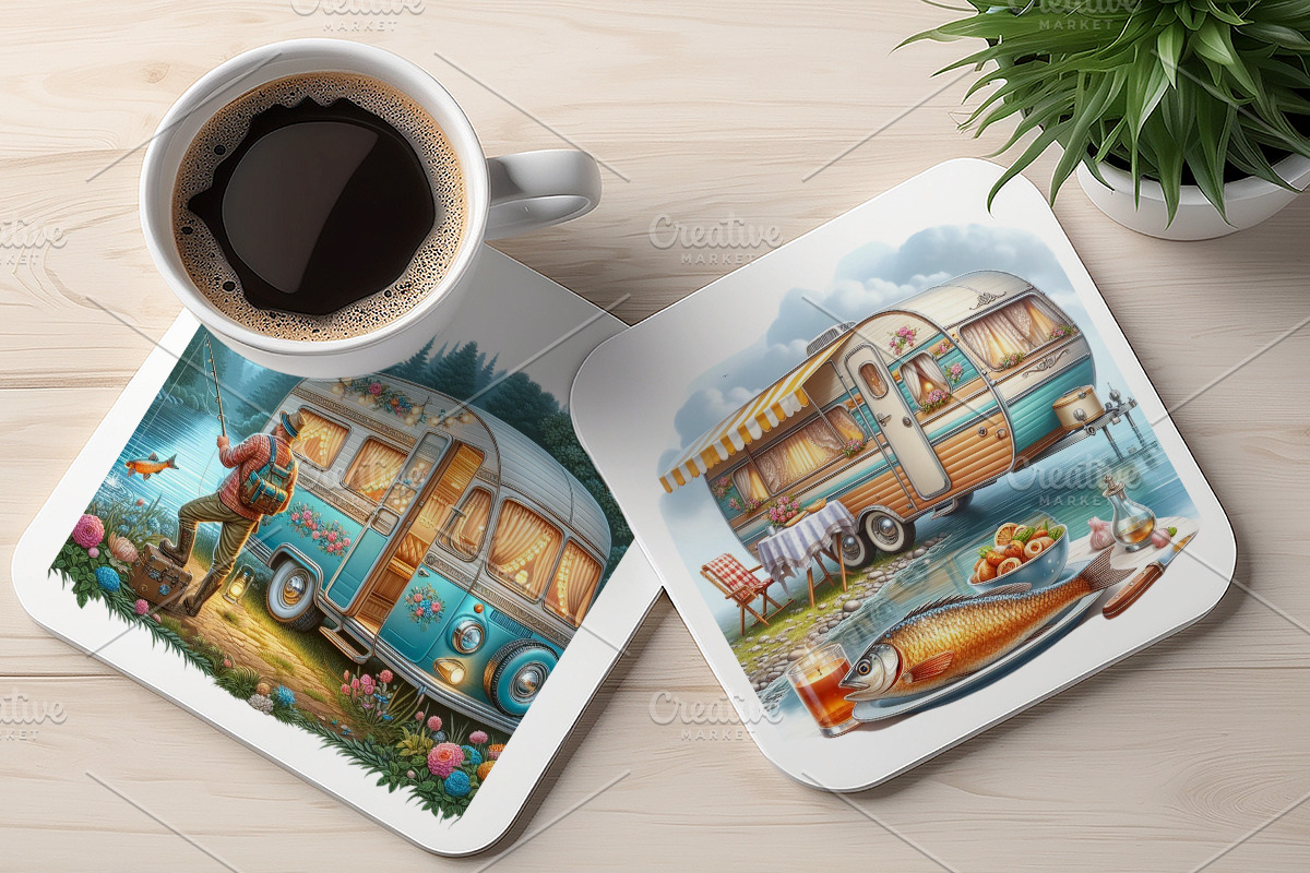 Watercolor Camper Trailer Clipart., a Transportation Illustration by GalaDesign03 (Photo 5 of 5)