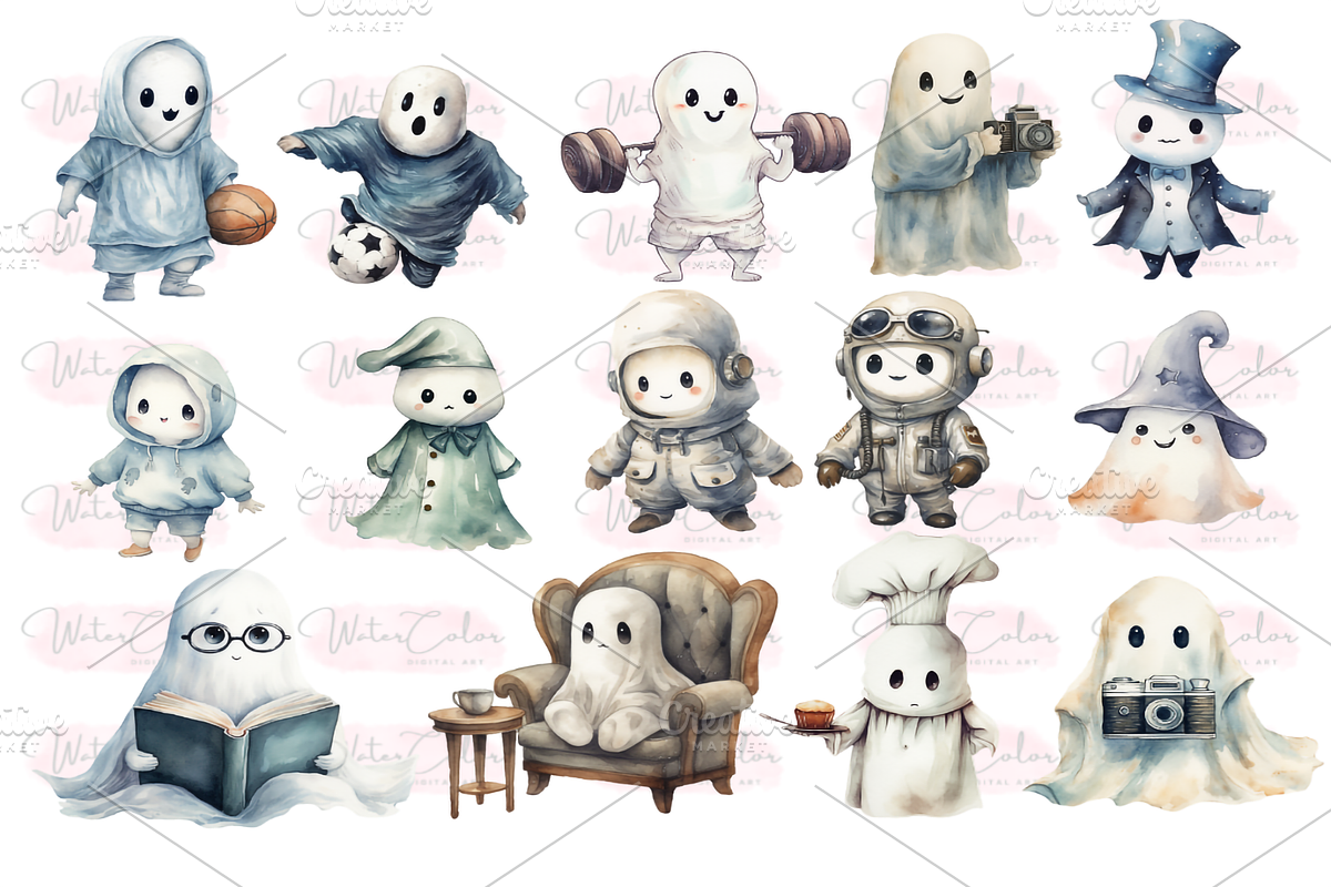 The Cute Ghosts Collection Clipart, a Seasonal Illustration by Watercolor Digital (Photo 4 of 8)