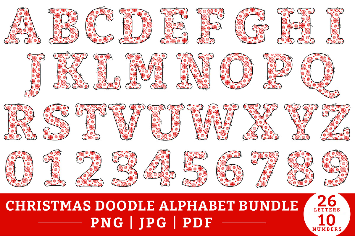 Christmas Doodle Alphabet PNG Bundle, a Graphic by CraftlabSVG (Photo 5 of 13)