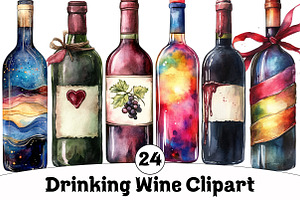 Drinking Wine Clipart, an Illustration by Design Market