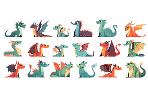 Cartoon dragons. Flat fantasy flying, an Animal Illustration by Stock-Smart-Start