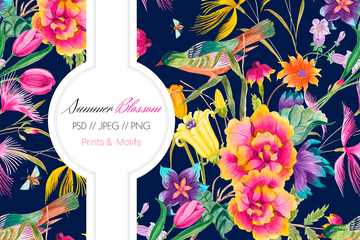 Watercolor Summer Blossoms, a Pattern Graphic by TSTUDIO