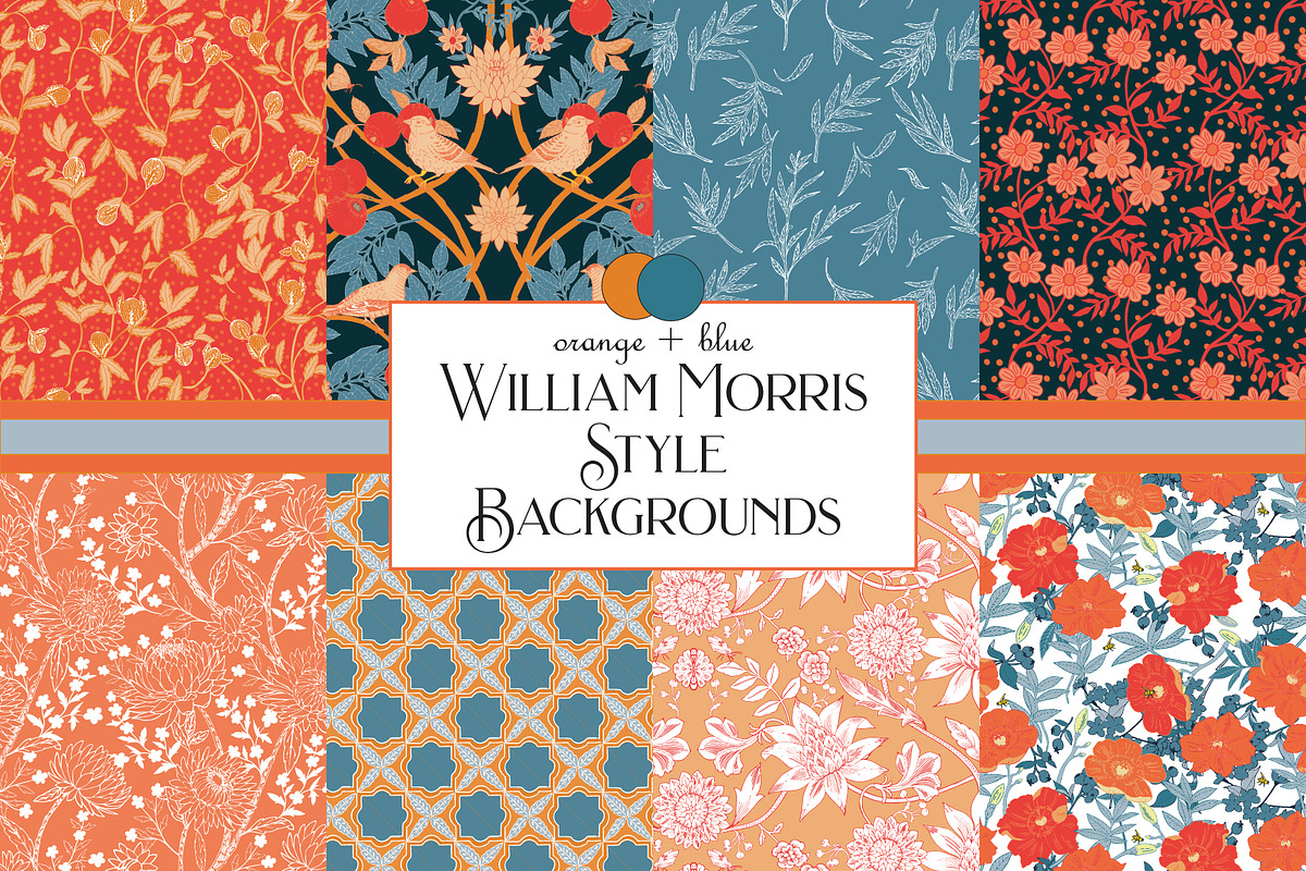 Orange Blue Morris Repeat Pattern, a Pattern Graphic by RachelStudio (Photo 1 of 5)
