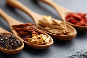 Assorted dried herbs, roots berries, a Food & Drink Photo by MistyDay