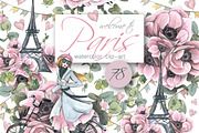 Paris romantic watercolor clipart, a Decorative Illustration by NATASHA CHU (Thumbnail 1 of 17)