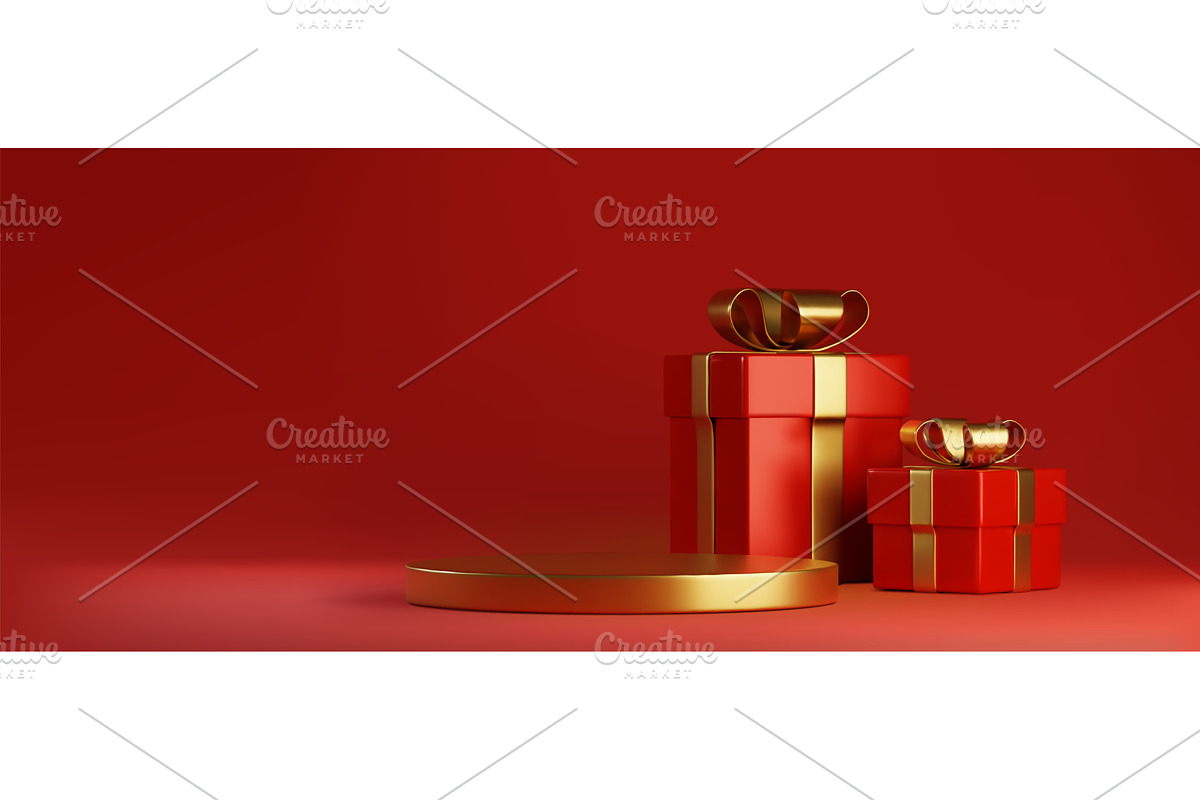 Golden podium with red gift boxes, an Object Illustration by art PVP - market