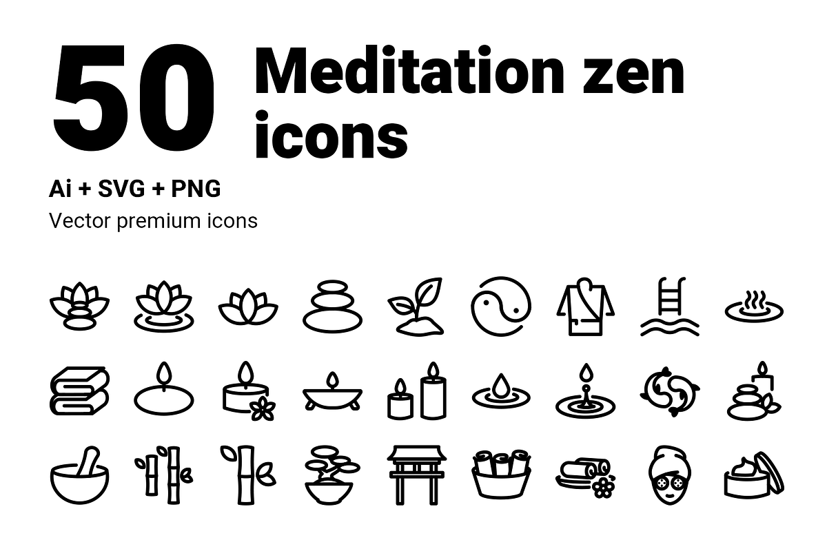 50 Zen Meditation & Wellness Icons, an Outline Icon by Icons Drop (Photo 1 of 2)