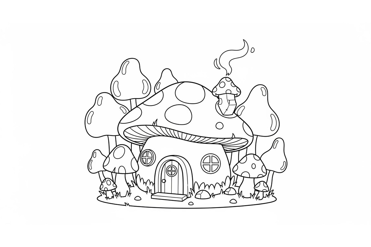Whimsical Mushroom House Line Art bu, an Illustration by Designs_River (Photo 30 of 51)