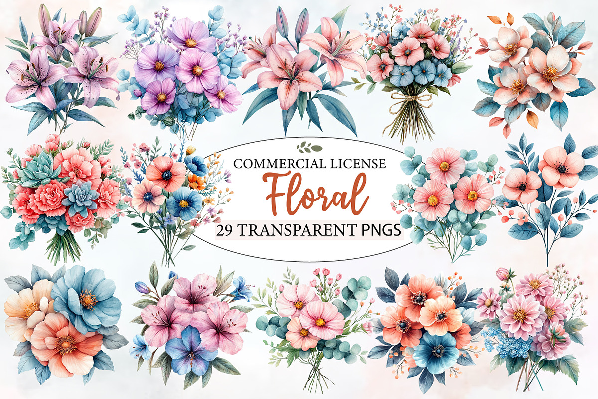 Pink Aqua and  Floral Bouquets, an Illustration by Designworld (Photo 1 of 7)