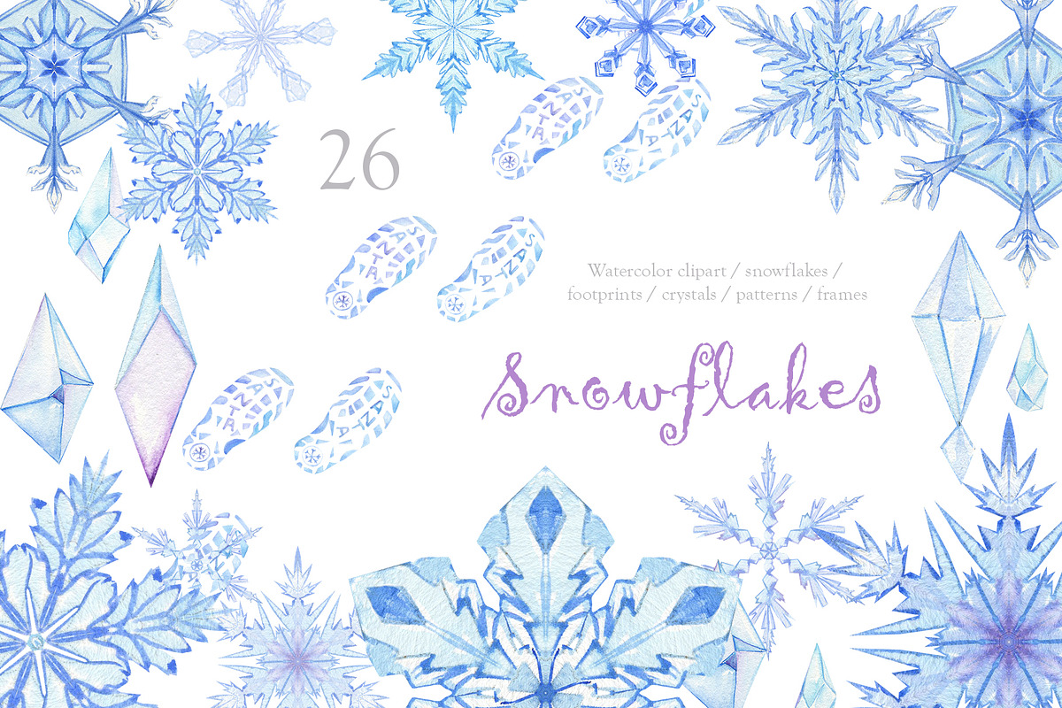 Snowflakes. Watercolor clipart, an Illustration by Love Watercolor Store (Photo 1 of 7)