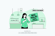 Woman Holding Big Sale Sign Vector, a Person Illustration by Partikusi Design (Thumbnail 2 of 3)