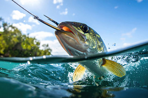 Fish Breaking Through Water While Hooked, a Sports & Recreation Photo by Davizro's Market