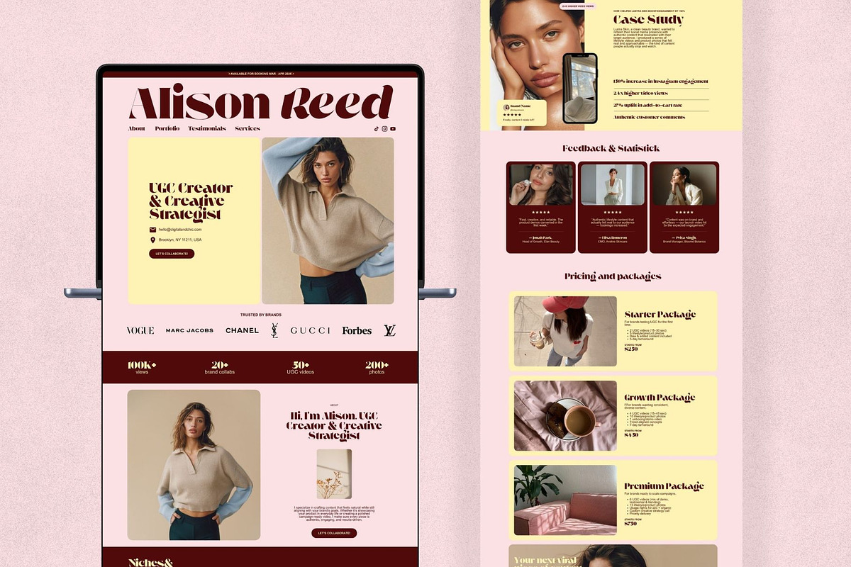 UGC Portfolio Template Canva Website, a Landing Page Template by Digital&Chic (Photo 2 of 7)