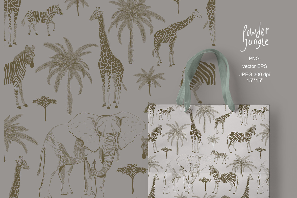Powder jungle seamless + clipart set, a Pattern Graphic by PatternsBlooming (Photo 3 of 5)