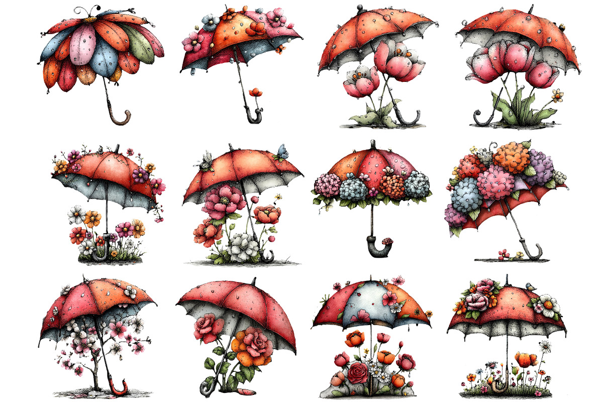 Whimsical Summer Floral Umbrella, an Illustration by DreamArtGraphic (Photo 2 of 4)