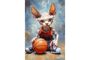 Basketball Sphynx Cat Character Art, an Animal Illustration by Art Paradise Studios
