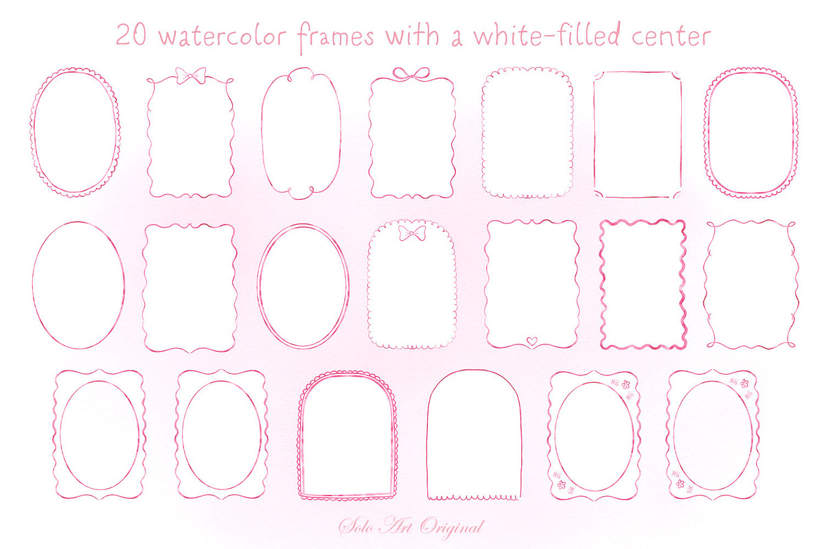 Pink Watercolor Hand-Drawn Frames, an Object Graphic by Solo Art Original (Photo 5 of 14)