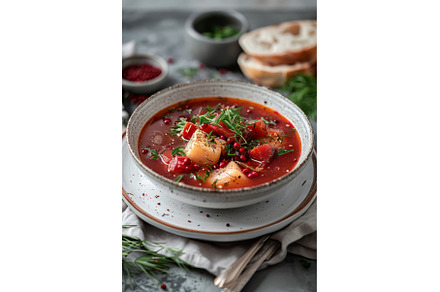 traditional Ukranian soup borscht on, a Food & Drink Photo by Neirfy