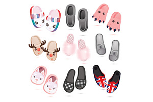 House Slippers Icon Set.