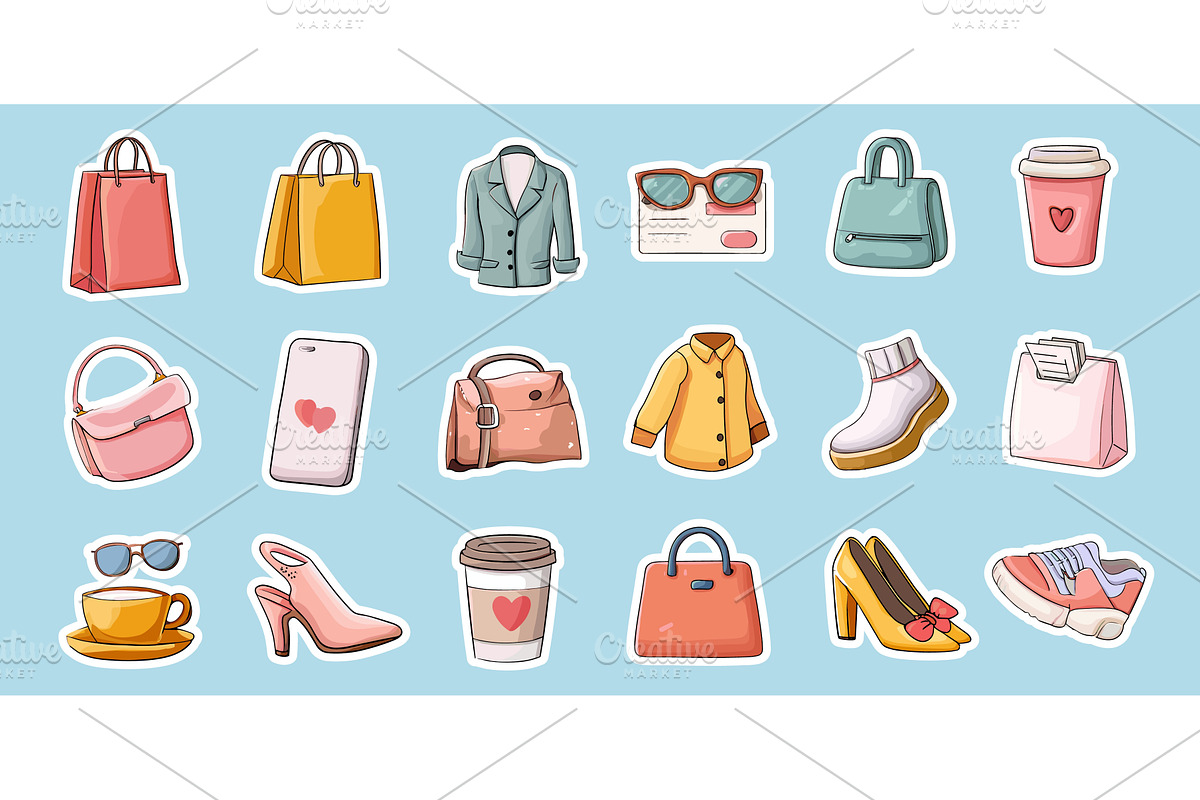 Shopping time stickers. Shopaholic, an Object Illustration by Stock-Smart-Start