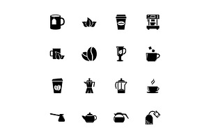 Tea And Coffee - Flat Vector Icons