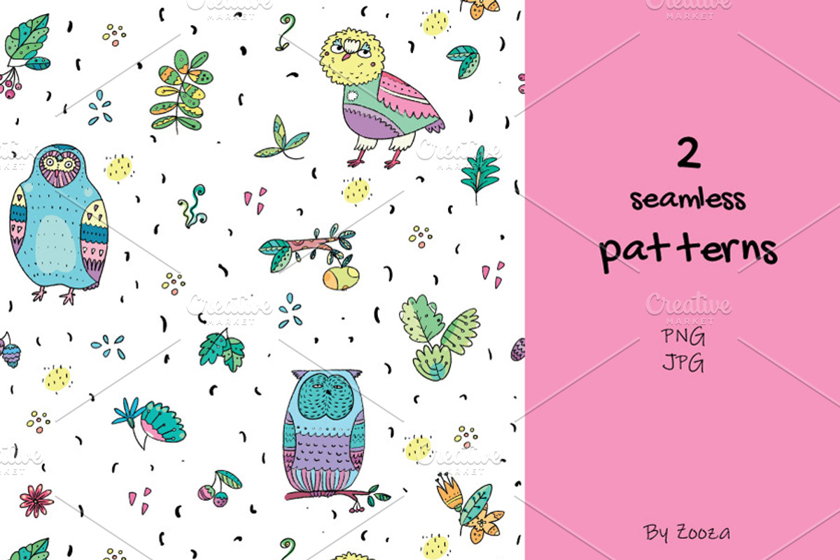 Floral Owls - 55 objects, an Illustration by Zooza Art (Photo 6 of 14)