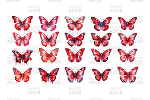 Watercolor Red Butterflies